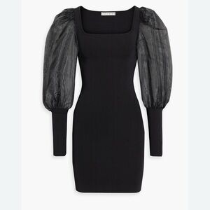 Alice and Olivia abella organza paneled, ribbed minidress in black- Size L